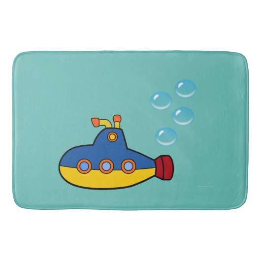 Geel en blauw Speelgoed onderzeeër met waterbellen Badmat (Voorkant)