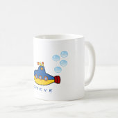 Geel en blauw Speelgoed onderzeeër met waterbellen Koffiemok (Voorkant rechts)