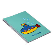 Geel en blauw Speelgoed onderzeeër met waterbellen Notitieboek (Rechterzijde)
