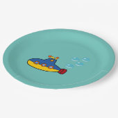 Geel en blauw Speelgoed onderzeeër met waterbellen Papieren Bordje (Gekanteld)