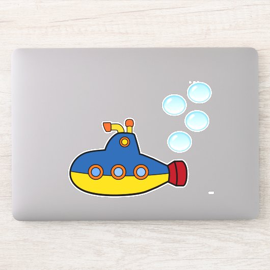 Geel en blauw Speelgoed onderzeeër met waterbellen Sticker (Computer)