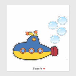 Geel en blauw Speelgoed onderzeeër met waterbellen Sticker