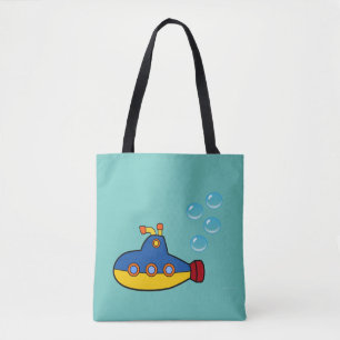 Geel en blauw Speelgoed onderzeeër met waterbellen Tote Bag