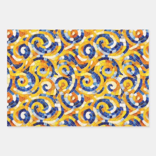 Geel en Blauw Sterrennacht Mozaïekglaspatronen Inpakpapier Vel (Voorkant 3)