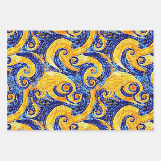 Geel en Blauw Sterrennacht Mozaïekglaspatronen Inpakpapier Vel (Voorkant 2)
