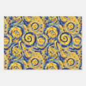 Geel en Blauw Sterrennacht Mozaïekglaspatronen Inpakpapier Vel (Voorkant)