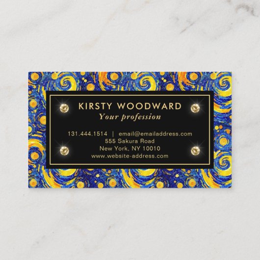 Geel en Blauw Sterrennacht Mozaïekglaspatroon Visitekaartje (Achterkant)