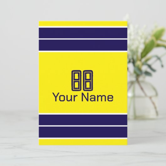  geel en blauw strepen Burlap Design Kaart (Staand voorkant)