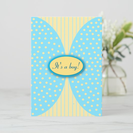 Geel en blauw Stripes Stippen Babyschoenen Kaart (Staand voorkant)