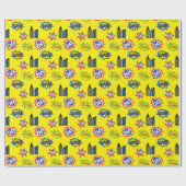 Geel en blauw Superheld Metropolis Cadeaupapier (Vlak)