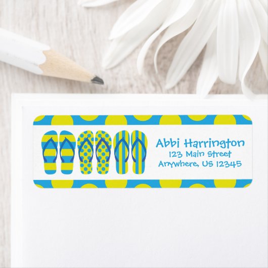 Geel en blauw Teenslippers Retouradreslabels Etiket (Insitu)