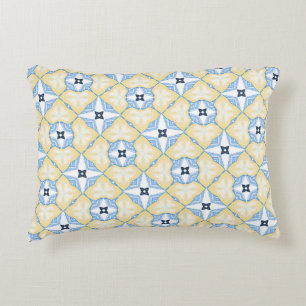 Geel en blauw Tegel Accent Kussen