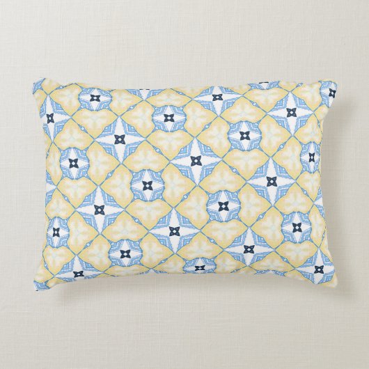 Geel en blauw Tegel Accent Kussen (Voorkant)