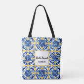 Geel en blauw Tegel zomerse reis Tote Bag (Achterkant)