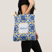Geel en blauw Tegel zomerse reis Tote Bag (Dichtbij)