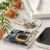 Geel en blauw trein, op station York Sleutelhanger (Voorkant Rechts)