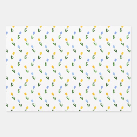 Geel en blauw Tulip Flower Pattern Inpakpapier Vel (Voorkant 2)