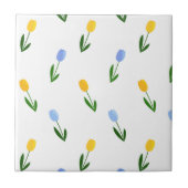 Geel en blauw Tulip Flower Pattern Tegeltje (Voorkant)
