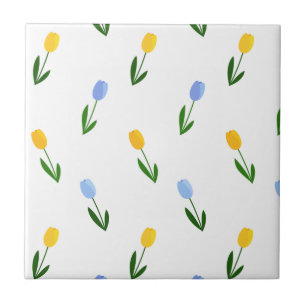 Geel en blauw Tulip Flower Pattern Tegeltje