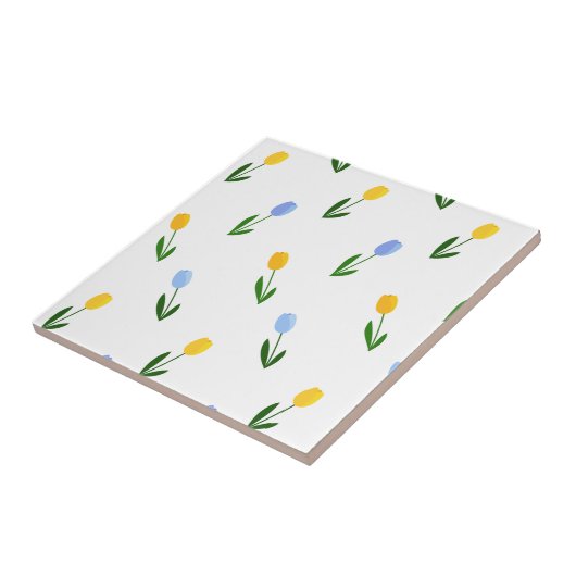 Geel en blauw Tulip Flower Pattern Tegeltje (Zijkant)