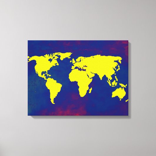 geel en blauw wereldkaartidee canvas afdruk (Voorkant)