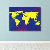 geel en blauw wereldkaartidee canvas afdruk (Insitu (Houten vloer))