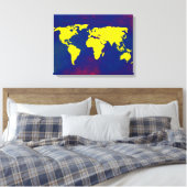 geel en blauw wereldkaartidee canvas afdruk (Insitu (Slaapkamer))