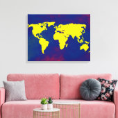 geel en blauw wereldkaartidee canvas afdruk (Insitu (Woonkamer))