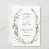 Geel en Blauw Wildflower Bruiloft Kaart (Voorkant)