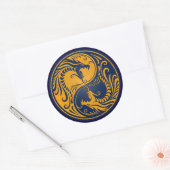 Geel en Blauw Yin Yang Dragons Ronde Sticker (Envelop)