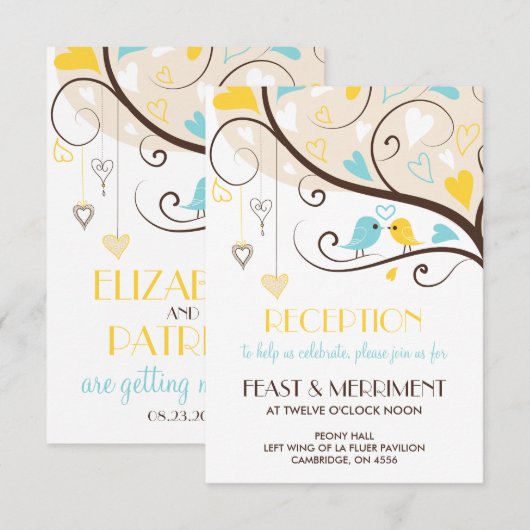 Geel en blauw zomervogels Ontvangen Kaart (Voorkant / Achterkant)