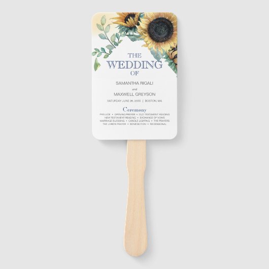 Geel en blauw Zonnebloem Weddenschap Hand Fan Handwaaier (Voorkant)