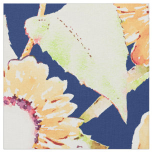 Geel en Blauw Zonnebloemen Waterverf Verf Stof