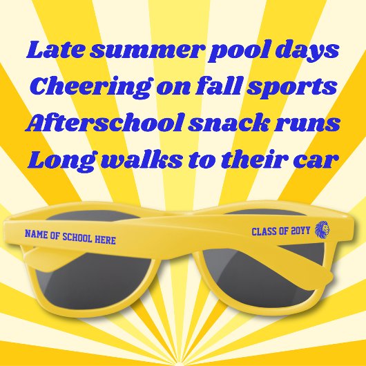 Geel en Blauwe Leeuw Mascotte Afstuderen Zonnebrillen