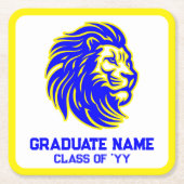 Geel en Blauwe Leeuw Mascotte Papier Partij Kartonnen Onderzetters (Voorkant)