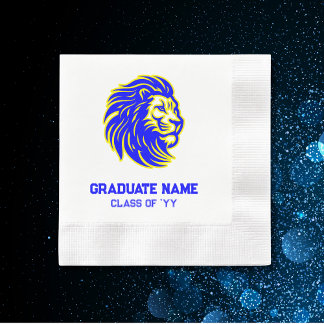 Geel en Blauwe Leeuw Mascotte Papier Partij Servet