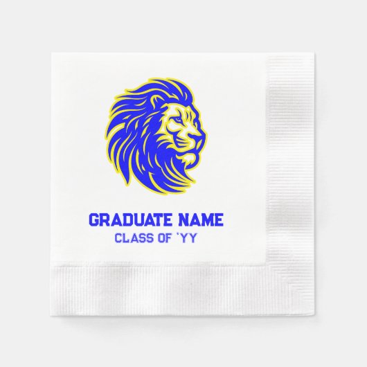 Geel en Blauwe Leeuw Mascotte Papier Partij Servet (Voorkant)