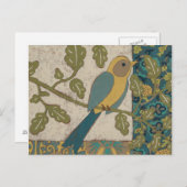 Geel en Blauwgroen blauw vogel op een Tak Briefkaart (Voorkant / Achterkant)