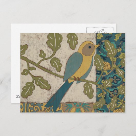 Geel en Blauwgroen blauw vogel op een Tak Briefkaart (Voorkant / Achterkant)