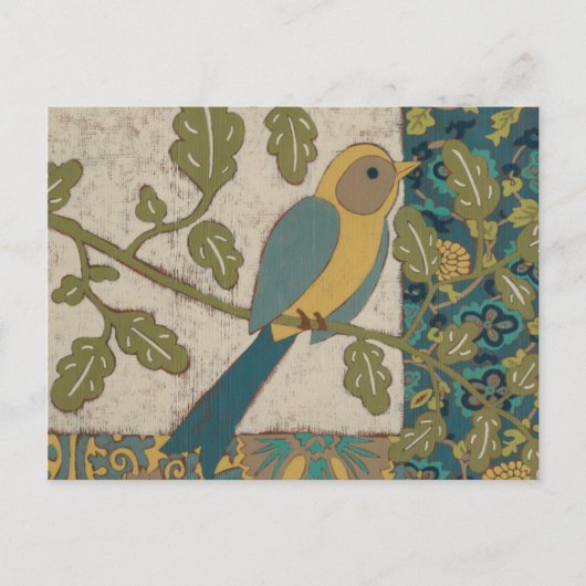 Geel en Blauwgroen blauw vogel op een Tak Briefkaart (Voorkant)