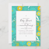 Geel en Blauwgroen Bloemen Baby shower Kaart (Voorkant)