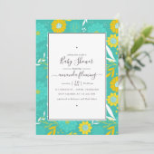 Geel en Blauwgroen Bloemen Baby shower Kaart (Staand voorkant)