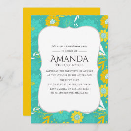 Geel en Blauwgroen Bloemen Bachelorette Party Kaart
