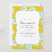 Geel en Blauwgroen Bloemen Quinceañera Kaart (Voorkant)
