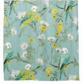 Geel en Blauwgroen Budgerigars Douchegordijn (Voorkant)