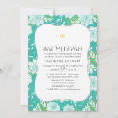 Geel en Blauwgroen Floral Bat Mitzvah Kaart (Voorkant)