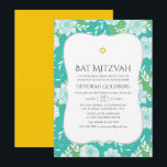 Geel en Blauwgroen Floral Bat Mitzvah Kaart<br><div class="desc">Geel en Turquoise thema vleermuis mitswa uitnodiging ontworpen om snel en gemakkelijk te worden aangepast aan uw evenement specifieke kenmerken.</div>