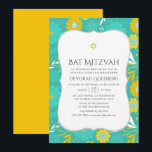 Geel en Blauwgroen Floral Bat Mitzvah Kaart<br><div class="desc">Geel en Turquoise de bat mitzvah uitnodiging met handschrift typografie die wordt ontworpen om snel en gemakkelijk aan uw gebeurtenisspecificaties worden aangepast.</div>