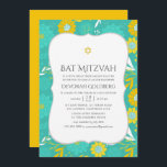 Geel en Blauwgroen Floral Bat Mitzvah Kaart<br><div class="desc">Geel en Turquoise de bat mitzvah uitnodiging met handschrift typografie die wordt ontworpen om snel en gemakkelijk aan uw gebeurtenisspecificaties worden aangepast.</div>