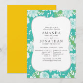 Geel en Blauwgroen, Floral Rehearsal Dinner Kaart (Voorkant / Achterkant)